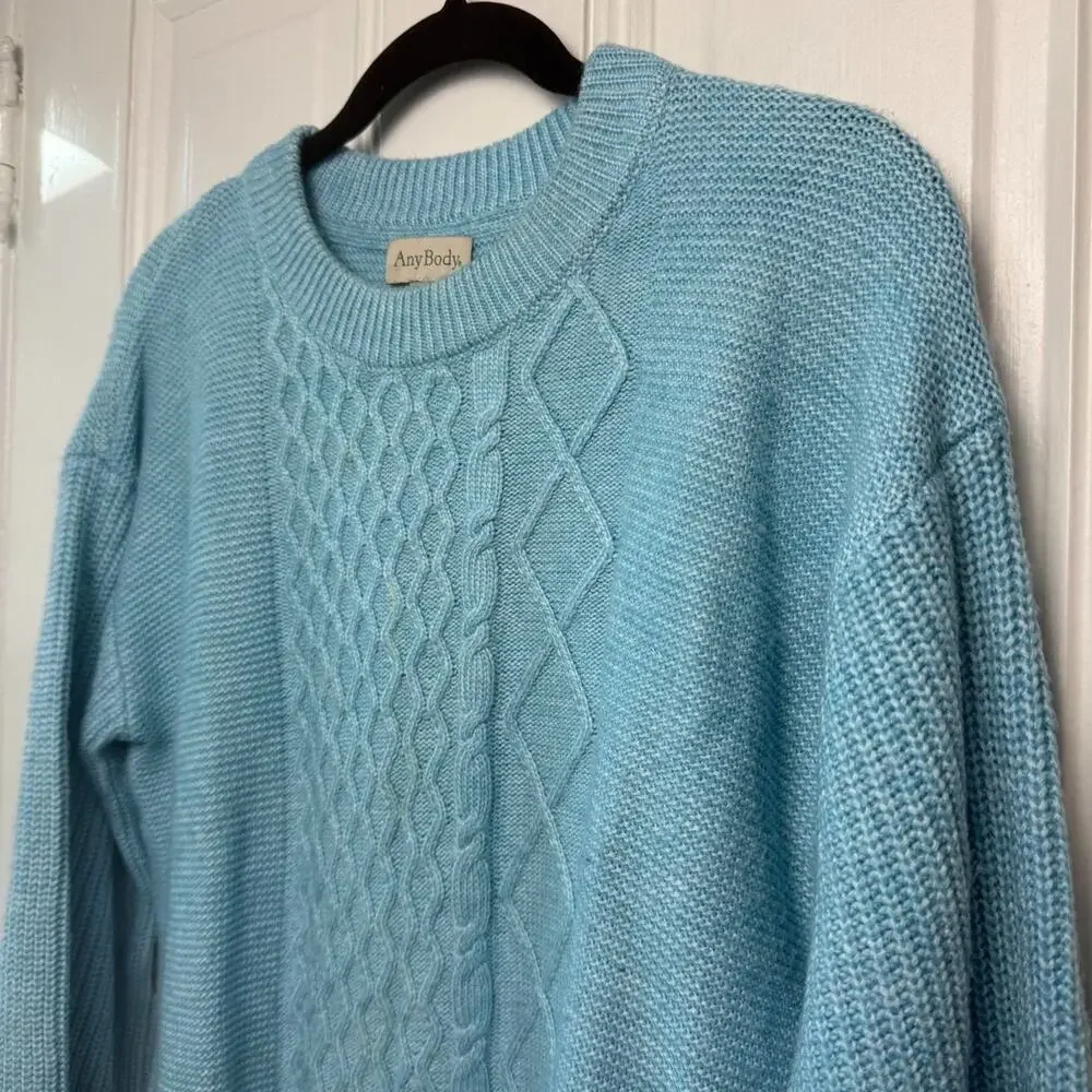 Any Body Cable Knit Crewneck Sweater Womens Small Blue Knit NWOT QVC - Picture 2 of 8